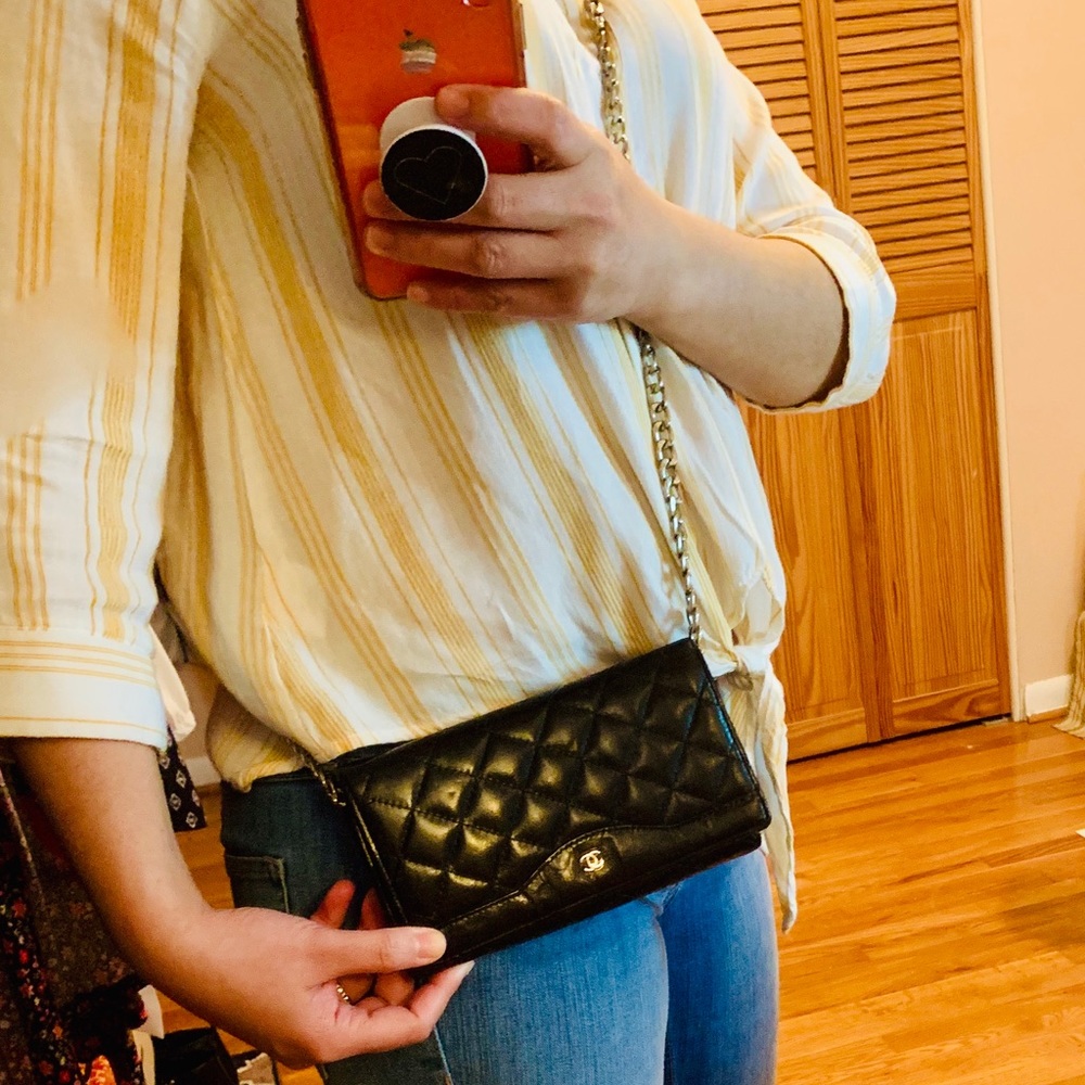 Authentic Chanel Quilted Lambskin Leather Wallet.